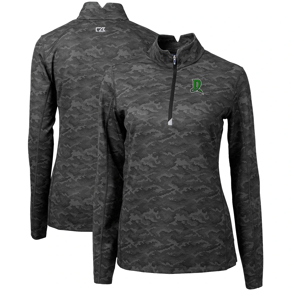 Women's Cutter & Buck Black Dayton Dragons Traverse Camo Stretch Quarter-Zip Pullover Top