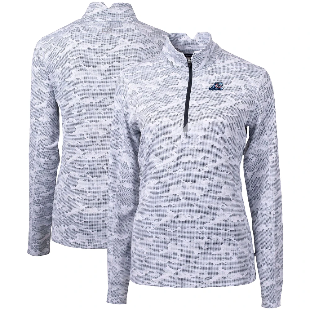 Women's Cutter & Buck Charcoal West Michigan Whitecaps Traverse Camo Stretch Quarter-Zip Pullover Top