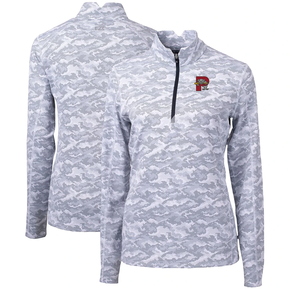 Women's Cutter & Buck Charcoal Portland Sea Dogs Traverse Camo Stretch Quarter-Zip Pullover Top