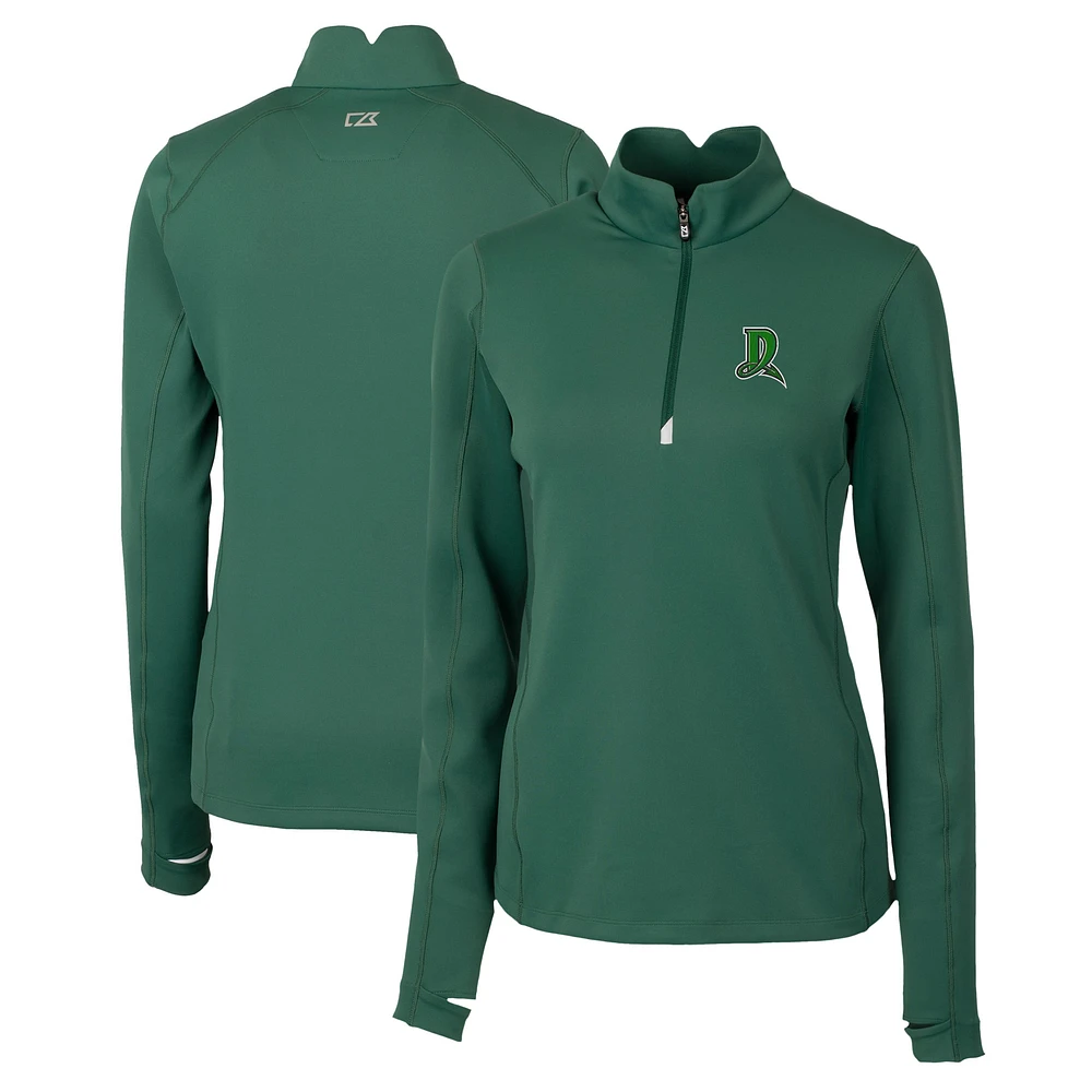 Women's Cutter & Buck Hunter Green Dayton Dragons Traverse DryTec Stretch Quarter-Zip Pullover Top