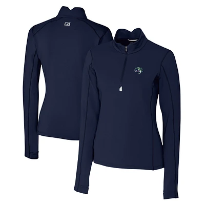 Women's Cutter & Buck Navy Gwinnett Stripers Traverse DryTec Stretch Quarter-Zip Pullover Top