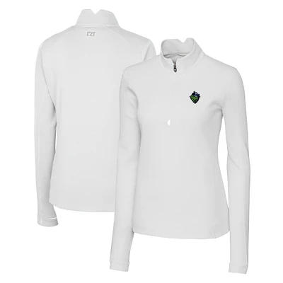Women's Cutter & Buck White Hillsboro Hops Traverse DryTec Stretch Quarter-Zip Pullover Top