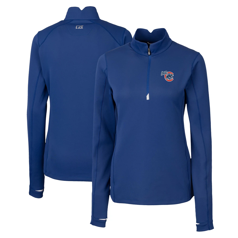 Women's Cutter & Buck Blue Iowa Cubs Traverse DryTec Stretch Quarter-Zip Pullover Top