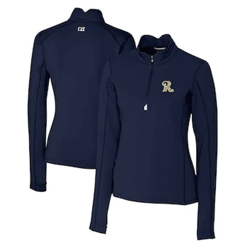 Women's Cutter & Buck Navy Frisco RoughRiders Traverse DryTec Stretch Quarter-Zip Pullover Top