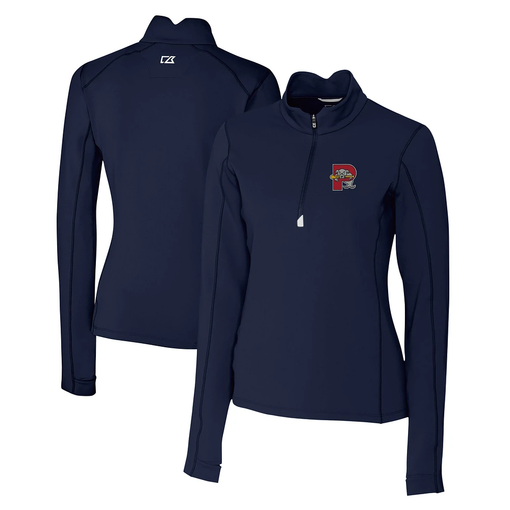 Women's Cutter & Buck Navy Portland Sea Dogs Traverse DryTec Stretch Quarter-Zip Pullover Top