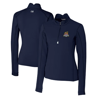 Women's Cutter & Buck Navy Toledo Mud Hens Traverse DryTec Stretch Quarter-Zip Pullover Top