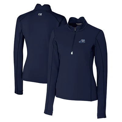 Women's Cutter & Buck Navy West Michigan Whitecaps Traverse DryTec Stretch Quarter-Zip Pullover Top