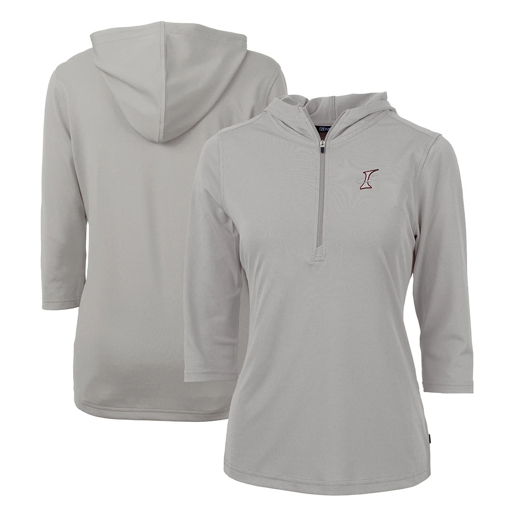 Women's Cutter & Buck Gray Albuquerque Isotopes Virtue Eco Pique Recycled 3/4-Sleeve Half-Zip Pullover Hoodie