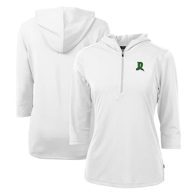 Women's Cutter & Buck White Dayton Dragons Virtue Eco Pique Recycled 3/4-Sleeve Half-Zip Pullover Hoodie