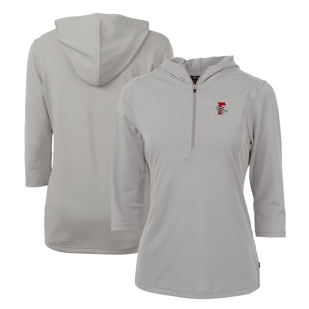 Women's Cutter & Buck Gray Fresno Grizzlies Virtue Eco Pique Recycled 3/4-Sleeve Half-Zip Pullover Hoodie
