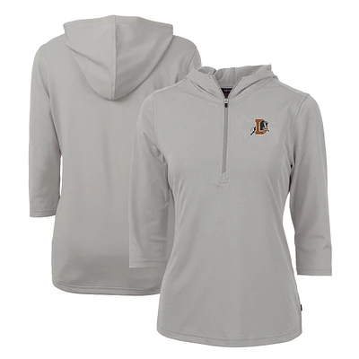 Women's Cutter & Buck Gray Durham Bulls Virtue Eco Pique Recycled 3/4-Sleeve Half-Zip Pullover Hoodie