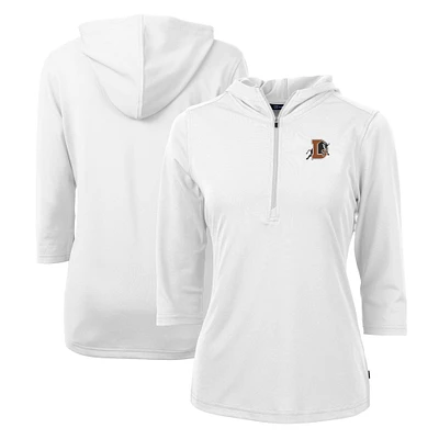 Women's Cutter & Buck White Durham Bulls Virtue Eco Pique Recycled 3/4-Sleeve Half-Zip Pullover Hoodie