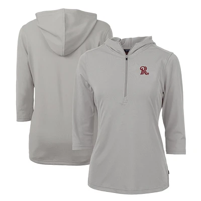 Women's Cutter & Buck Gray Frisco RoughRiders Virtue Eco Pique Recycled 3/4-Sleeve Half-Zip Pullover Hoodie