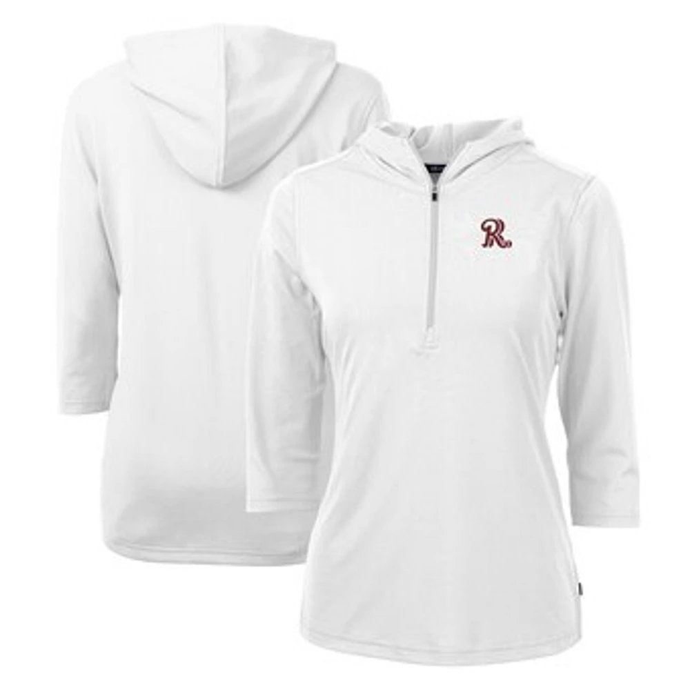 Women's Cutter & Buck White Frisco RoughRiders Virtue Eco Pique Recycled 3/4-Sleeve Half-Zip Pullover Hoodie
