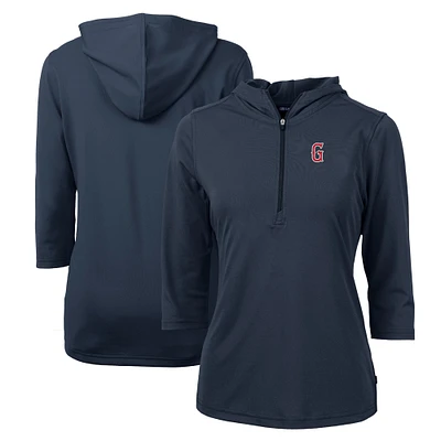 Women's Cutter & Buck Navy Greenville Drive Virtue Eco Pique Recycled 3/4-Sleeve Half-Zip Pullover Hoodie