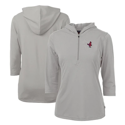 Women's Cutter & Buck Gray Memphis Redbirds Virtue Eco Pique Recycled 3/4-Sleeve Half-Zip Pullover Hoodie