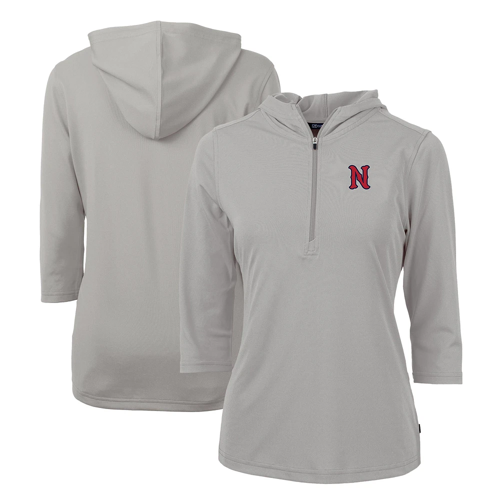 Women's Cutter & Buck Gray Nashville Sounds Virtue Eco Pique Recycled 3/4-Sleeve Half-Zip Pullover Hoodie