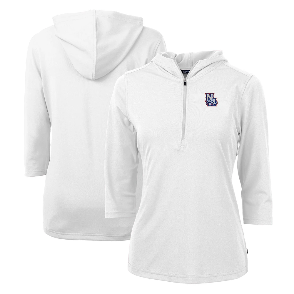 Women's Cutter & Buck New Hampshire Fisher Cats Virtue Eco Pique Recycled 3/4-Sleeve Half-Zip Pullover Hoodie
