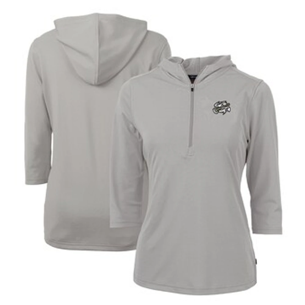 Women's Cutter & Buck Omaha Storm Chasers Virtue Eco Pique Recycled 3/4-Sleeve Half-Zip Pullover Hoodie