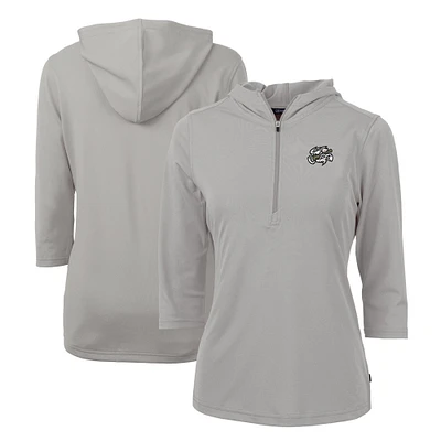 Women's Cutter & Buck Omaha Storm Chasers Virtue Eco Pique Recycled 3/4-Sleeve Half-Zip Pullover Hoodie
