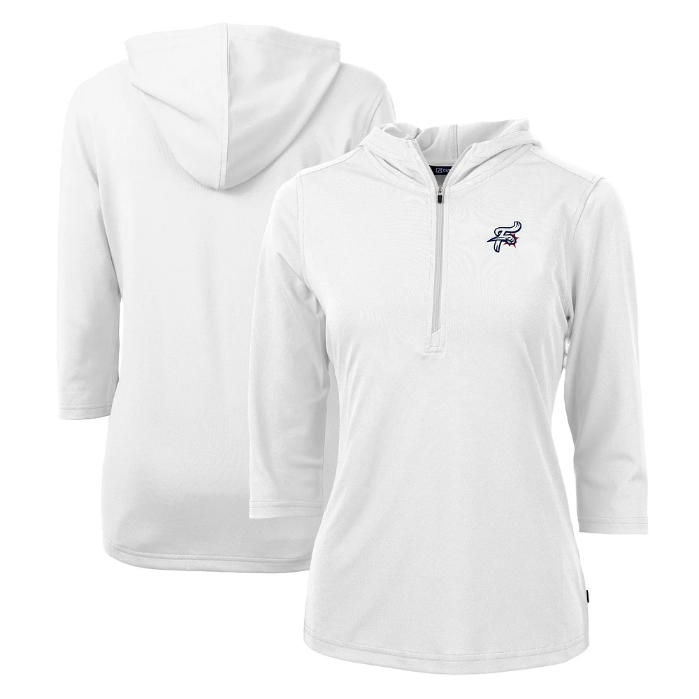 Women's Cutter & Buck White Reading Fightin Phils Virtue Eco Pique Recycled 3/4-Sleeve Half-Zip Pullover Hoodie