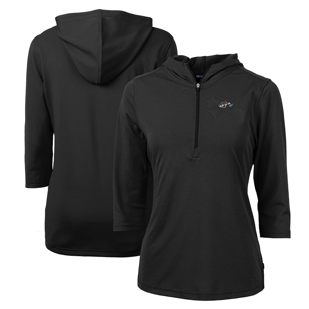 Women's Cutter & Buck Black Rocket City Trash Pandas Virtue Eco Pique Recycled 3/4-Sleeve Half-Zip Pullover Hoodie