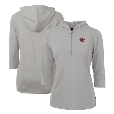 Women's Cutter & Buck Gray Sacramento River Cats Virtue Eco Pique Recycled 3/4-Sleeve Half-Zip Pullover Hoodie