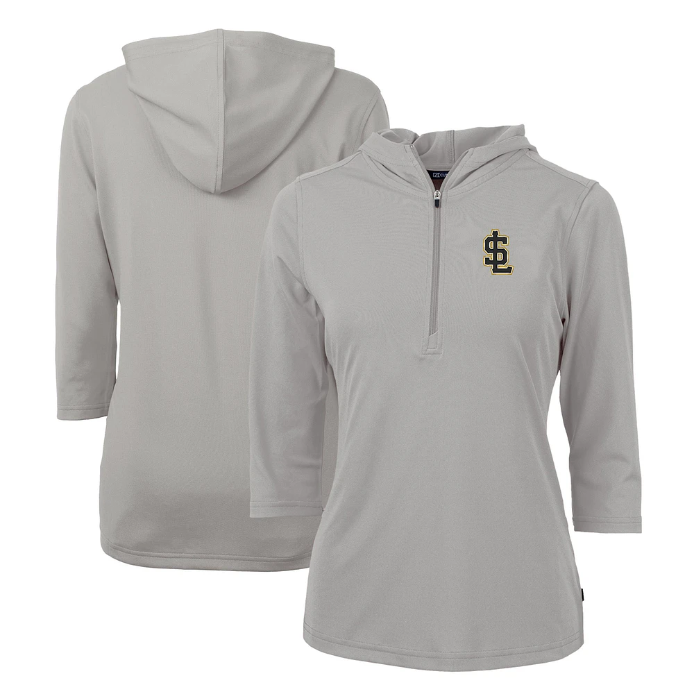 Women's Cutter & Buck Salt Lake Bees Virtue Eco Pique Recycled 3/4-Sleeve Half-Zip Pullover Hoodie