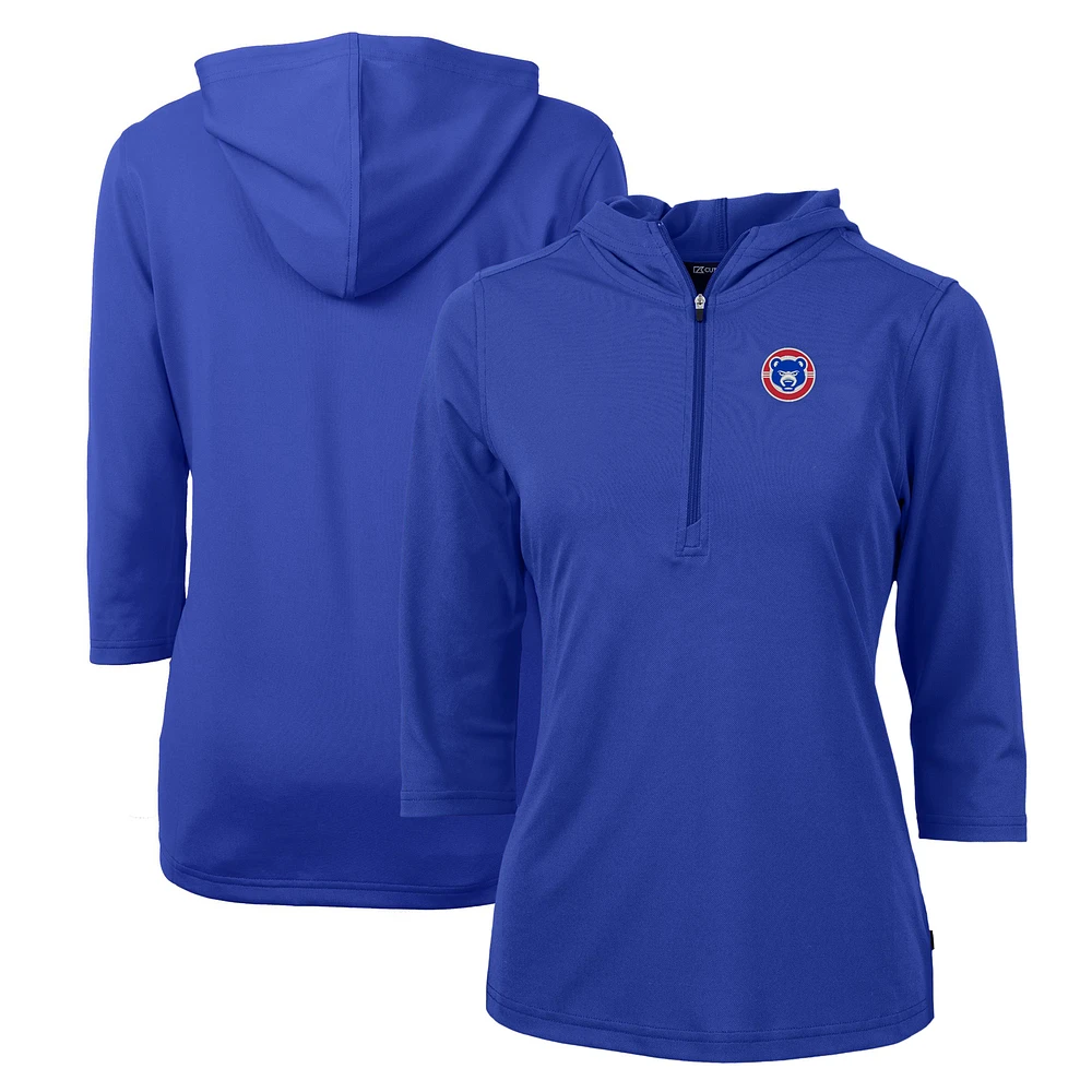 Women's Cutter & Buck Blue South Bend Cubs Virtue Eco Pique Recycled 3/4-Sleeve Half-Zip Pullover Hoodie