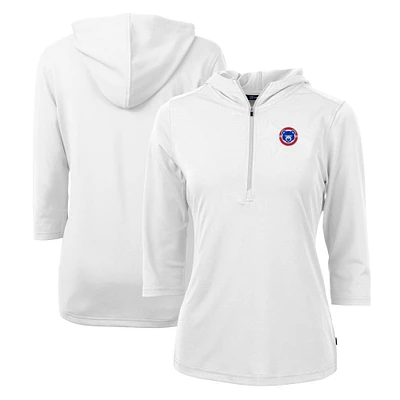 Women's Cutter & Buck White South Bend Cubs Virtue Eco Pique Recycled 3/4-Sleeve Half-Zip Pullover Hoodie