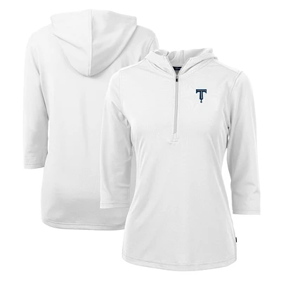 Women's Cutter & Buck White Tulsa Drillers Virtue Eco Pique Recycled 3/4-Sleeve Half-Zip Pullover Hoodie