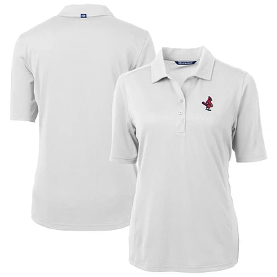 Women's Cutter & Buck White Memphis Redbirds Virtue DryTec Eco Pique Recycled Polo