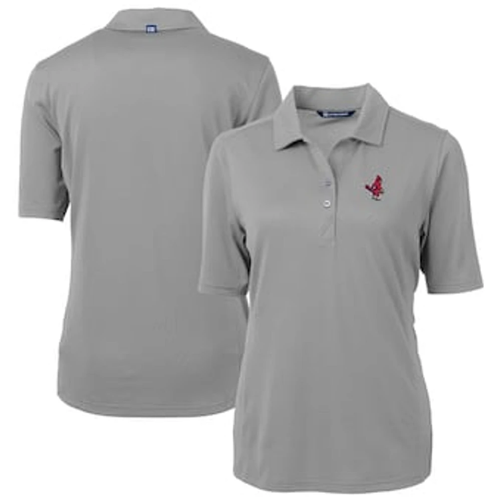 Women's Cutter & Buck Gray Memphis Redbirds Virtue DryTec Eco Pique Recycled Polo
