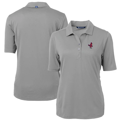 Women's Cutter & Buck Gray Memphis Redbirds Virtue DryTec Eco Pique Recycled Polo