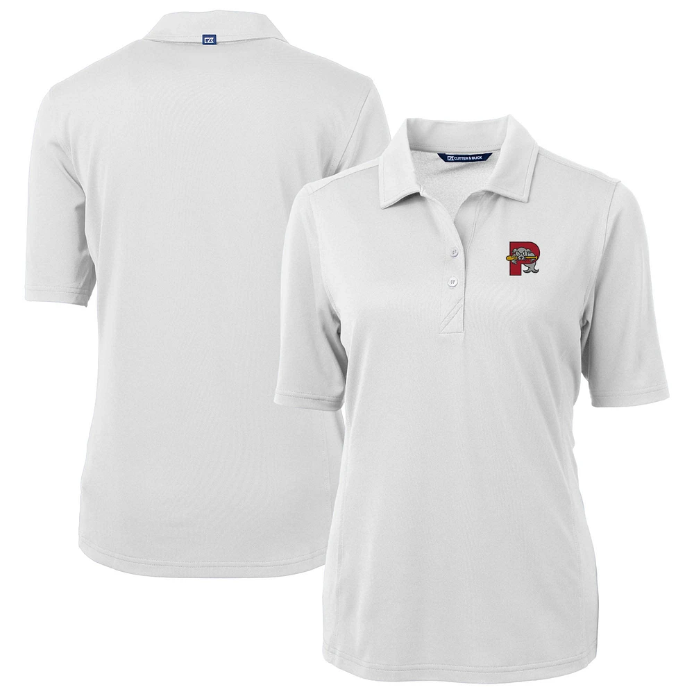 Women's Cutter & Buck White Portland Sea Dogs Virtue DryTec Eco Pique Recycled Polo