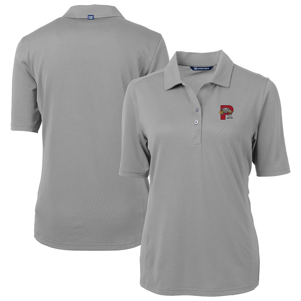 Women's Cutter & Buck Gray Portland Sea Dogs Virtue DryTec Eco Pique Recycled Polo