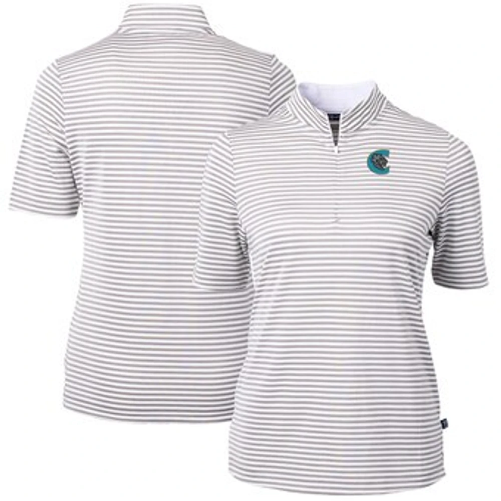 Women's Cutter & Buck Gray Charlotte Knights Virtue DryTec Eco Pique Stripe Recycled Top