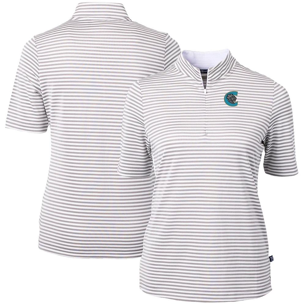 Women's Cutter & Buck Gray Charlotte Knights Virtue DryTec Eco Pique Stripe Recycled Top