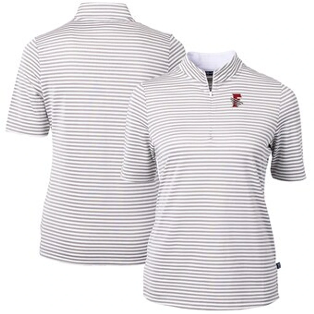 Women's Cutter & Buck Gray Fresno Grizzlies Virtue DryTec Eco Pique Stripe Recycled Top