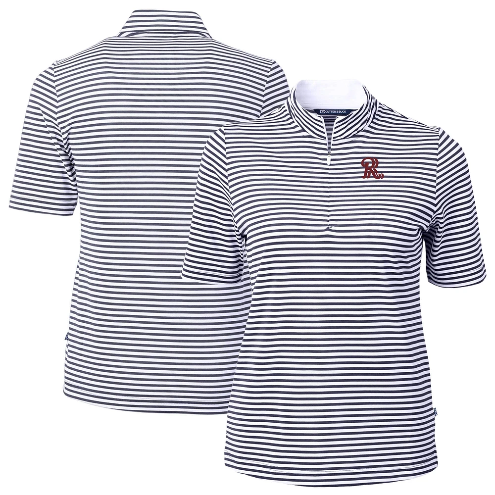 Women's Cutter & Buck Navy Frisco RoughRiders Virtue DryTec Eco Pique Stripe Recycled Top
