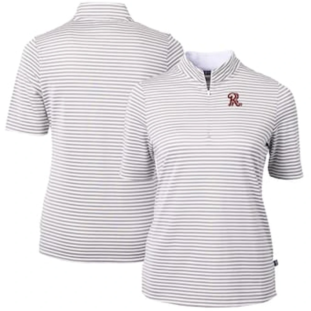 Women's Cutter & Buck Gray Frisco RoughRiders Virtue DryTec Eco Pique Stripe Recycled Top