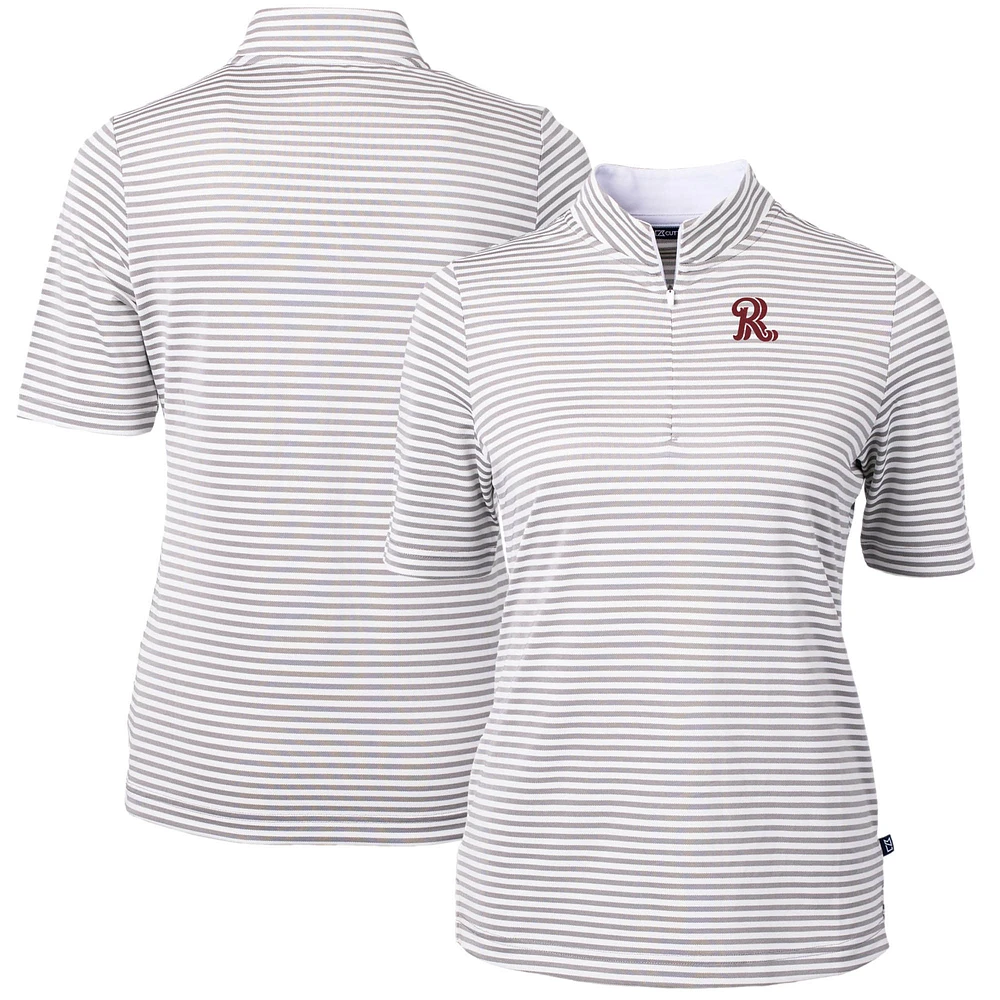 Women's Cutter & Buck Gray Frisco RoughRiders Virtue DryTec Eco Pique Stripe Recycled Top