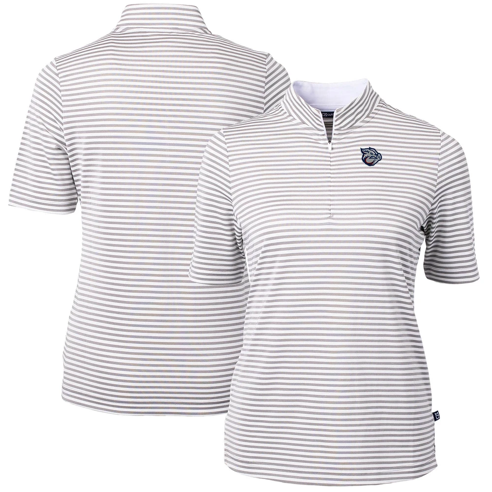 Women's Cutter & Buck Gray Lehigh Valley IronPigs Virtue DryTec Eco Pique Stripe Recycled Top