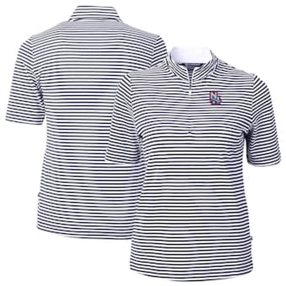 Women's Cutter & Buck Navy New Hampshire Fisher Cats Virtue DryTec Eco Pique Stripe Recycled Top