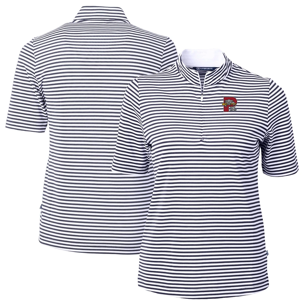 Women's Cutter & Buck Navy Portland Sea Dogs Virtue DryTec Eco Pique Stripe Recycled Top