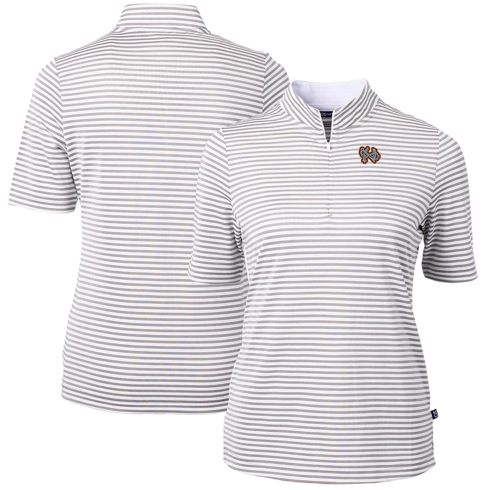 Women's Cutter & Buck Gray Norfolk Tides Virtue DryTec Eco Pique Stripe Recycled Top