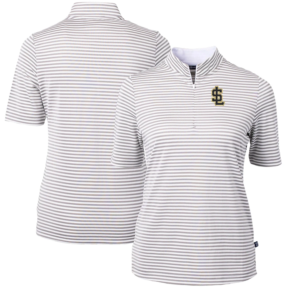 Women's Cutter & Buck Gray Salt Lake Bees Virtue DryTec Eco Pique Stripe Recycled Top