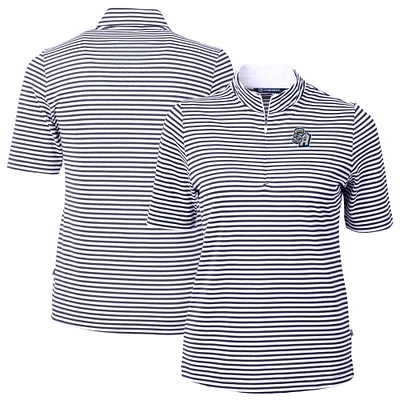 Women's Cutter & Buck Navy San Antonio Missions Virtue DryTec Eco Pique Stripe Recycled Top