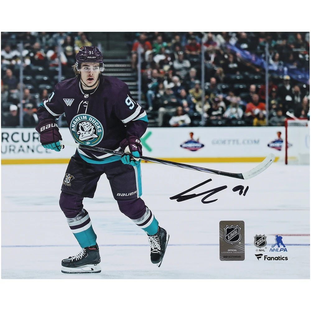 Leo Carlsson Anaheim Ducks Autographed 8" x 10" Purple Jersey Skating Photograph