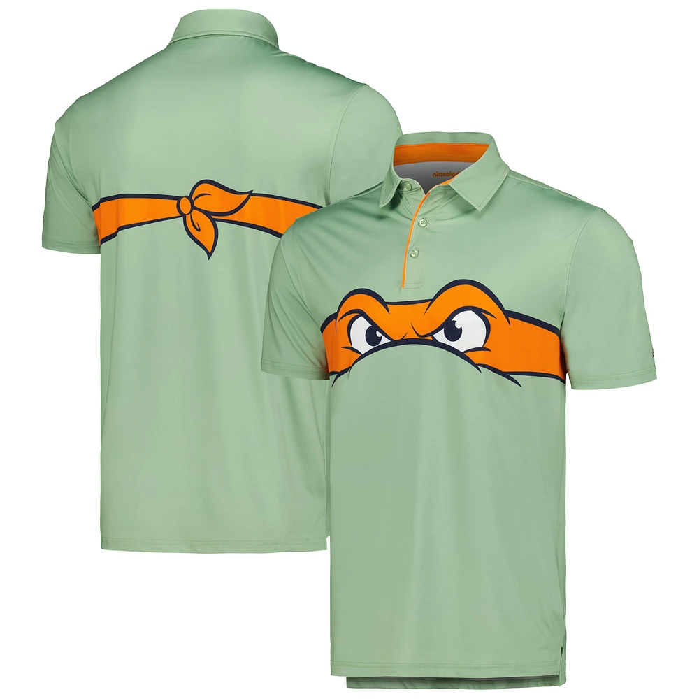 Men's RSVLTS Michelangelo Green Teenage Mutant Ninja Turtles Fearsome Foursome KUNUFLEX Polo